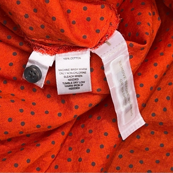 Petite Large Ann Taylor Loft Red Orange Blue Dot Print Blouse Peasant Top - Picture 11 of 12